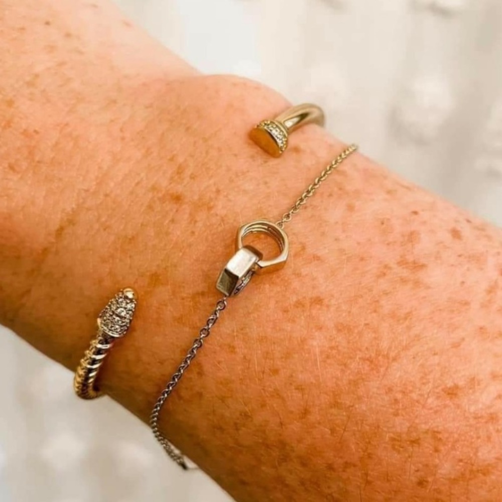 Stella & Dot Ultra Delicate Hardware Interlock Bracelet Mixed Metal Silv… - Picture 2 of 7